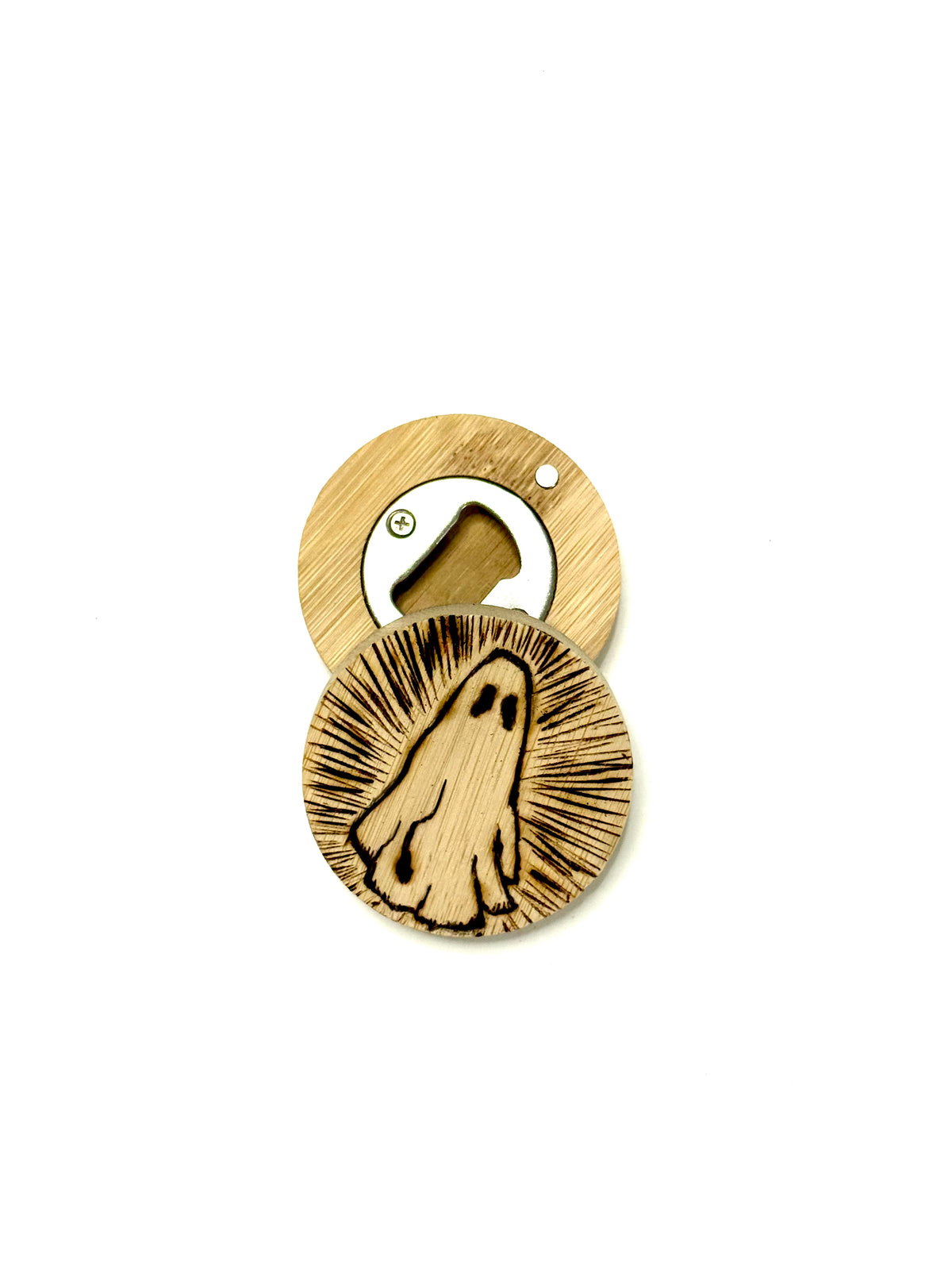 Wood Burned Ghost Magnetic Bottle Opener - Wood