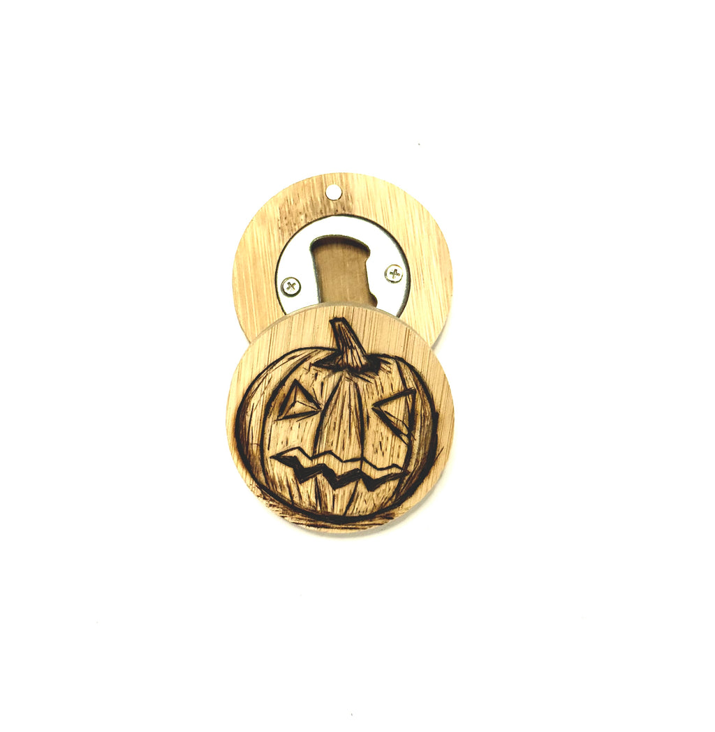 Hand Drawn Jack- O'- Lantern - Wooden Bottle Opener