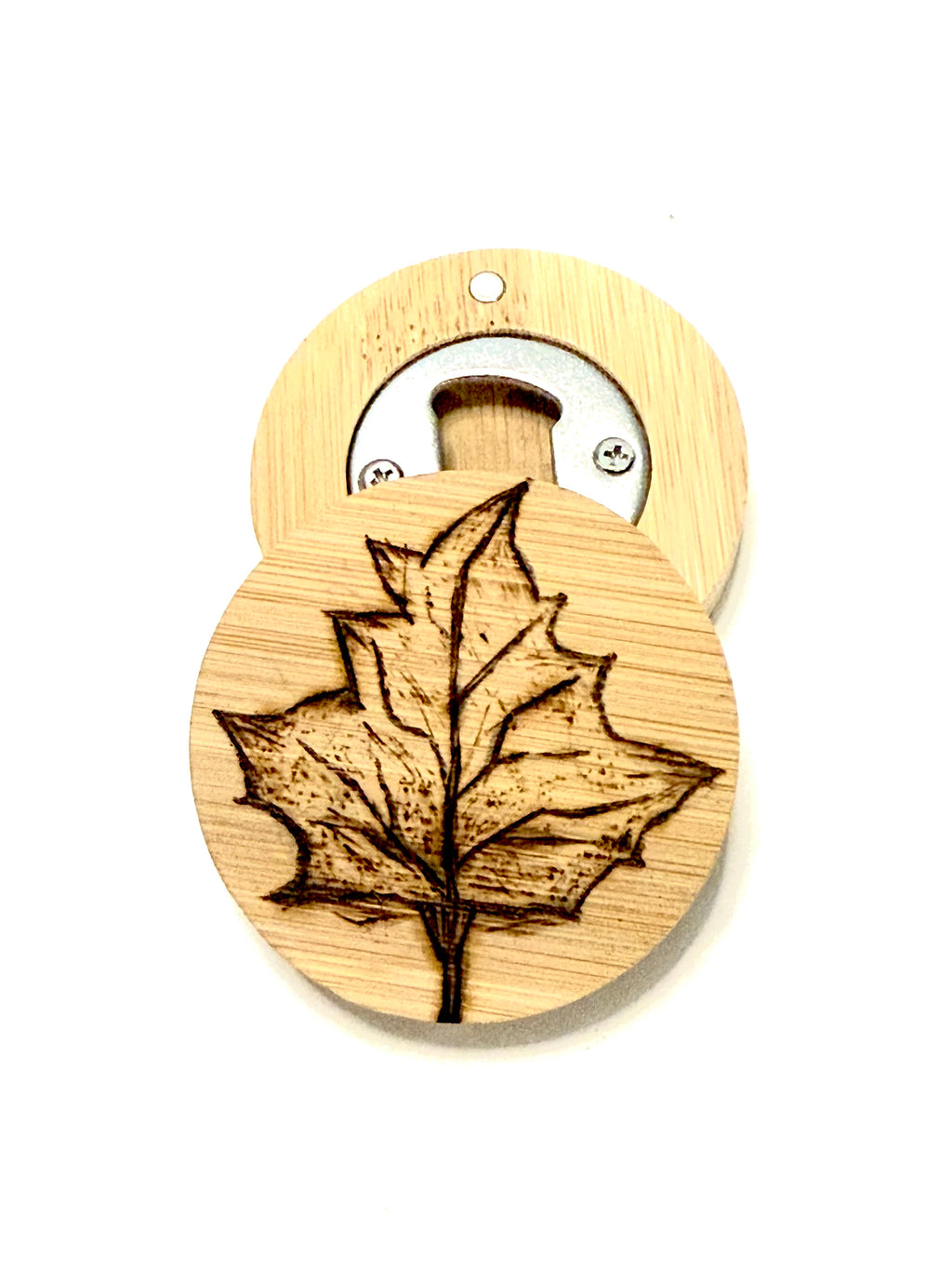 Hand Drawn Leaf Bottle Opener - Wood