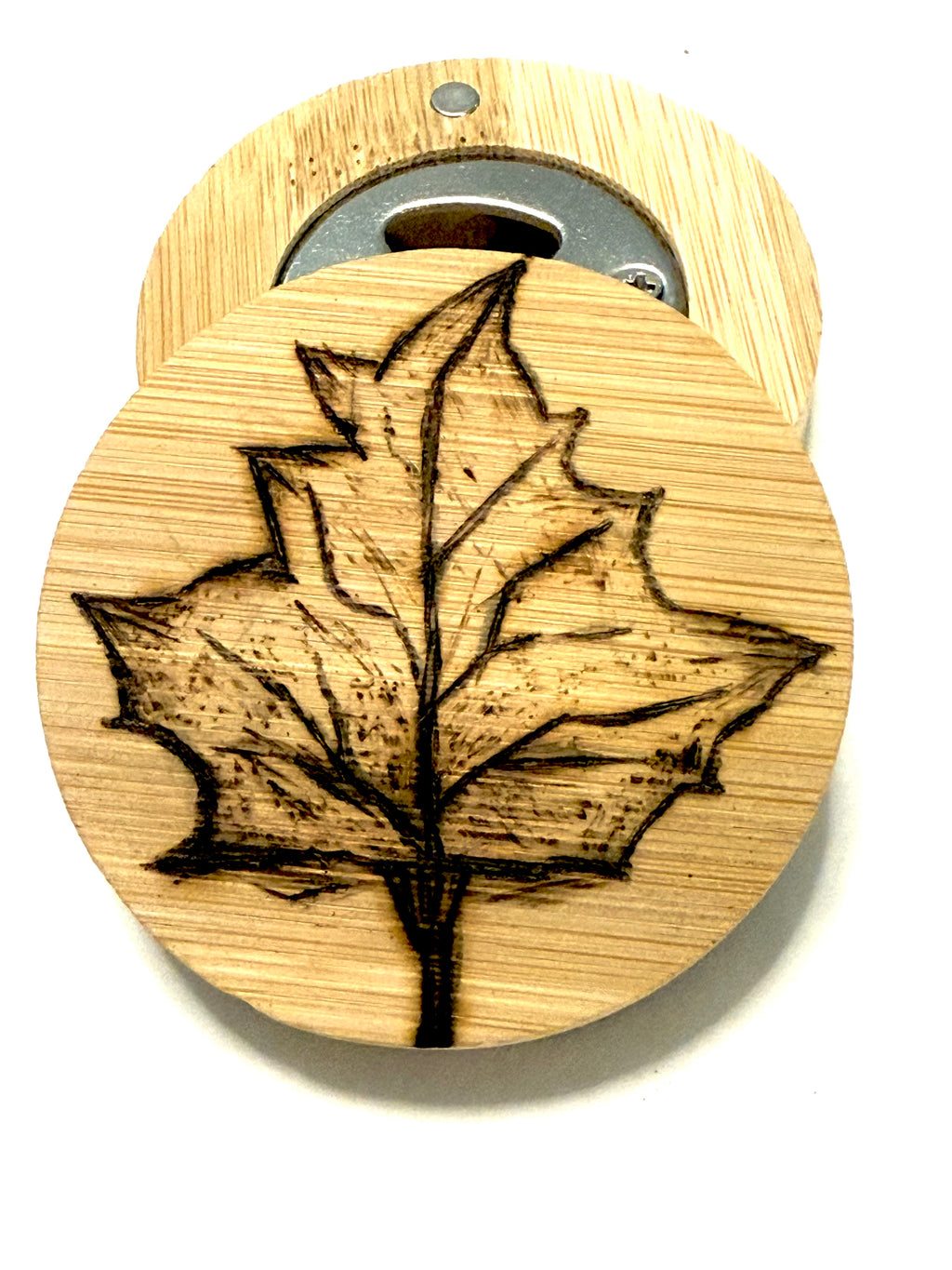 Hand Drawn Leaf Bottle Opener - Wood
